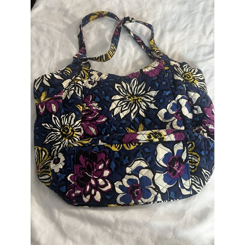 vera bradley African Violet Crescent Large Tote Handbag Purse Shoulder Bag - Picture 4 of 10